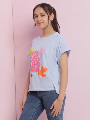 Image of Li'l Tomatoes Girls Crop T-Shirt | 100% Cotton | Graphic Printed Casual Top | Soft & Breathable Summer Wear | 9-16 Years