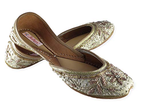 Image of Fulkari Women's Murraya Genuine Soft Leather Juttis | Bite and Pinch Free Jutis | Punjabi Jutti For Ladies | Bridal Ethnic Stylish Mojari Flats For Girls |