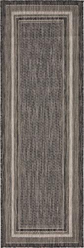 Tapete Unique Loom Outdoor Border 60x185 cm Negro/Marfil miniatura 2