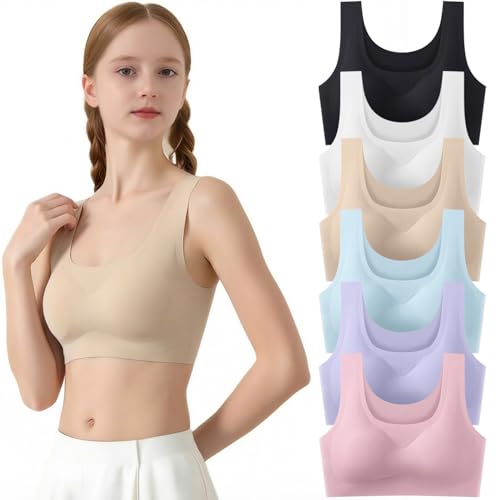 Teen Girls Seamless Sports Bra No Show Training Bra with Removable Padding Bras 6 Pack for Ages 16-17