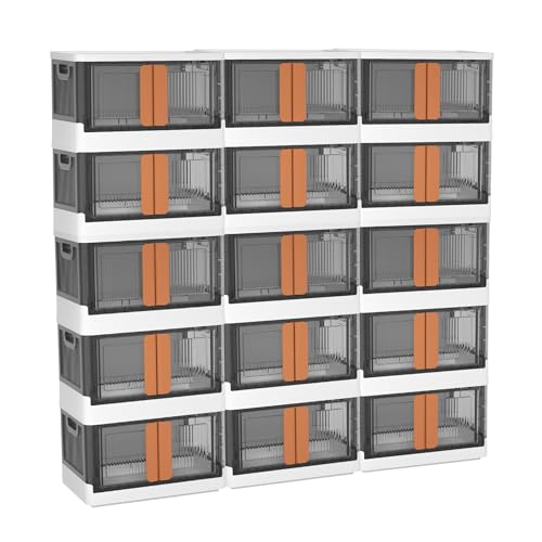 Wondersome Collapsible Storage Boxes - 15-Pack of Large 8.5-Gallon/33.8-Quart Stackable Wheeled Clothing, Shoe, Bedroom, Office Organizer - Assembles in Second - US-Based Brand