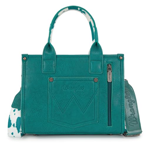 Image of Wrangler Cow Print Tote Bag for Women Western Purse Boho Top Handle Satchel Handbag with Signature Strap