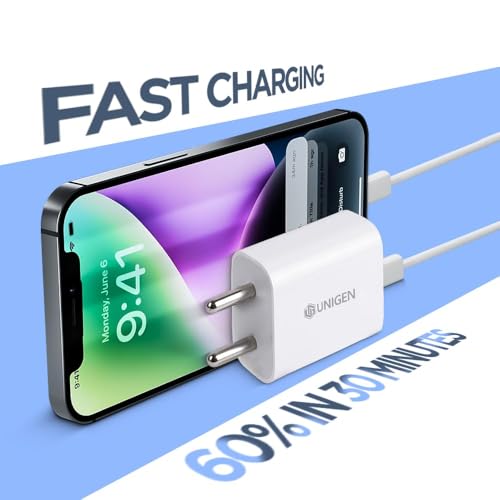 Image of UNIGEN PD 20W Type C Charger Adapter with L Cable Combo Compatible with iPhone 14 /14Plus /14Pro /14 Pro max13 /13 Pro /13 Pro max /12 /12 Pro /11 /X /X