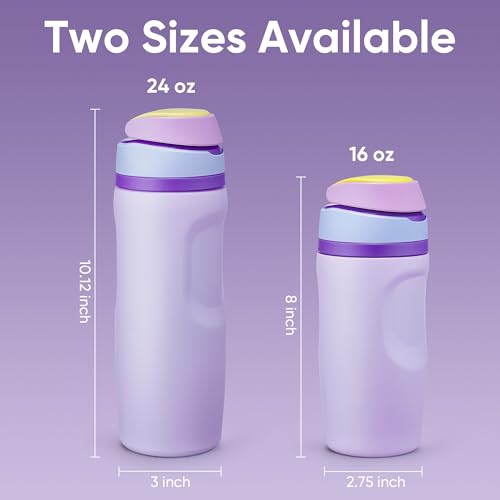 Image of Fijinhom 16 oz Insulated Water Bottle,Stainless Steel Sports Water Bottle with Straw, Double Wall Vacuum Leak Proof, Cold for 24 Hours, BPA Free for Travel, Sport, Outdoor, Purple