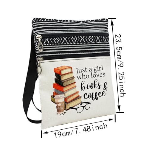 Just Love Books And Coffee Messenger Bag Small Ethnic Pattern Printed Adjustable Strap Crossbody Zipper Bag Phone Bag Wallet Shoulder Handbag for Book Coffee Lovers Women2