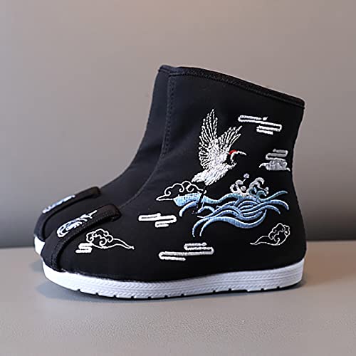 Boys Cloth Shoes Children Embroidered Shoes Boys Hanfu Shoes Boots Chinese New Year (Black, 8-9 Years Little Child)4