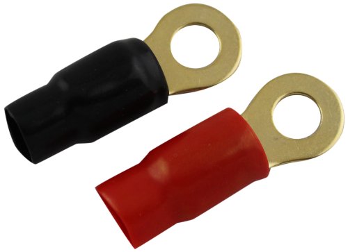 Xscorpion RT4RB 4-Gauge Ring Terminal Gold-Plated with Red and Black Crimps (2 Pieces)