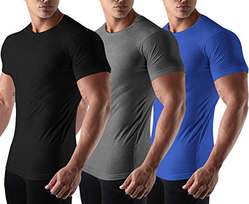 COOFANDY Men's 3 Pack Gym Workout T Shirt Short Sleeve Base Layer Muscle