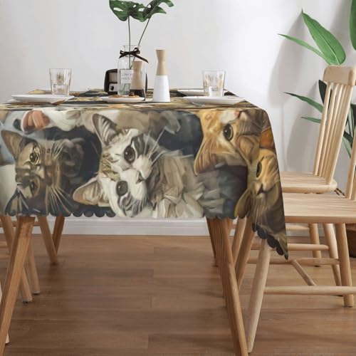 Nappe rectangulaire lavable motif chat pour masquer l'usure de votre table