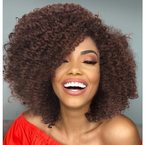 WIGER 6 inches Short Kinky Curly Wigs Brown Side Part Twist Out Wigs Afro Curly Wigs for Black Women Synthetic Wigs for Women Daily Use(30#) (Twist Ou