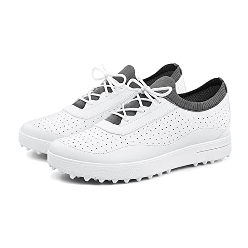 VEACAM Womens Golf Shoes Ladies Waterproof Golf Fitness Trainers Comfort Leather Walking Footwear Outdoor Spikeless Golf Footwear,Black,5.5