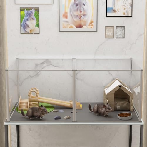 BingoPaw Acryl Kleintiere Laufstall Indoor: 6-TLG Freigehege Innen mit wasserdicht Bodenplatten, Kleintiergehege für Kaninchen Meerschweinchen Hasen Hamster Igel, 124x63x40 cm