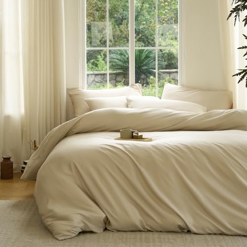 DOZ Duvet Cover Set 100% Viscose derived from Bamboo Organically Grown Buttery Soft Cooling Duvet Covers High GSM 1 Duvet Cover and 2 Pillowcases 106x90 (Sand King/Cal King)