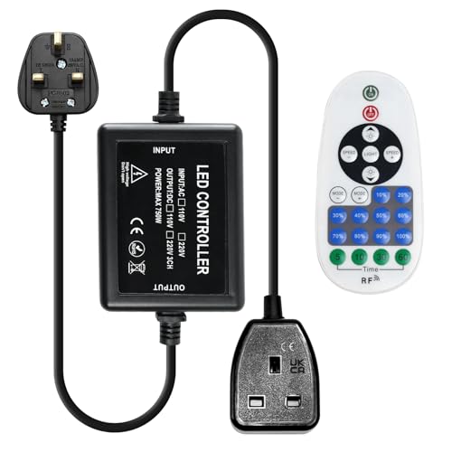 KSIBNW 220V Dimmable Controller for 220V LED Strip Light, Neon Rope Strip, String, Fairy Light, Universal Dimmer with Remote Control and UK Plug, LED Dimmer Switch for DIY Home Decoration