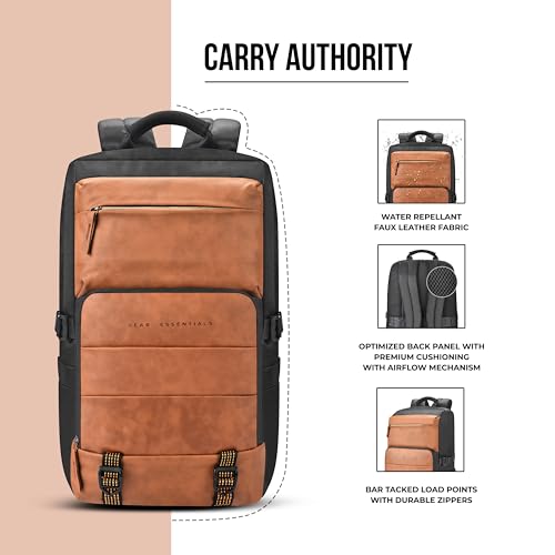 Gear Double Decker 31L Large Water Resistant Faux Leather Anti-Theft 5 Compartment Backpack/Laptop Bag/Office Bag for Men/Women (Navy-Tan) - Image 4