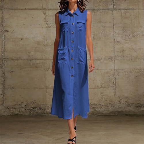 Robe décontractée sans manches en version longue robe chemisier unie