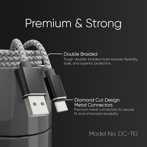 Image of Vismac GEMMA Premium 27W Fast Charging USB A to Type C Cable, Diamond Cut Double-Braided Design for Durability and High-Speed Performance (1M).