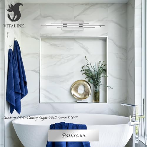 Image of 31 inch Chrome Bathroom Vanity Light Dimmable 5CCT Bathroom LED Wall Light Over Mirror Modern Wall Mount Lighting Fixture Hardwired