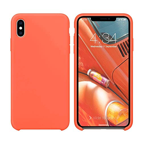 Image of REALCASE iPhone Xs Case Cover, Liquid Silicone Gel Rubber Shockproof Case Soft Microfiber Cloth Lining Cushion Cover for iPhone Xs (S Orange)