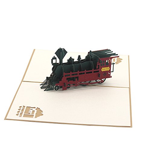 Cute Star Retro Train 3D Pop Up Greeting Cards With Envelope, Gift For Father's Day Thanksgiving Day Birthday Best Wish Good Luck Wedding Invitation Congratulation, Gold Cover #TOP1