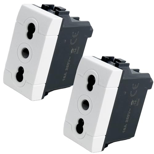 Set di 2 Prese Bipasso Bianco 16A 250V MOKEKA Compatibili con Placche Bticino Living Light Alta Qualità (2 Pezzi Presa Bipasso, Bianco)