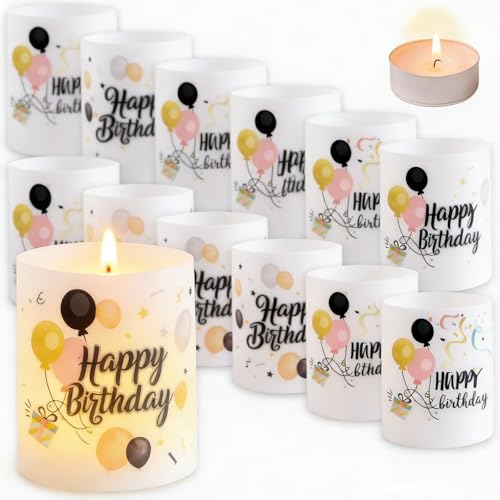 Lot de 12 photophores pour décoration de table d'anniversaire, photophores, décoration de table Happy Birthday, convient pour bougies chauffe-plat ou bougies...