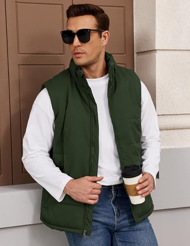 Image of Flygo Men's Winter Warm Outdoor Padded Puffer Vest Thick Fleece Lined Sleeveless Jacket