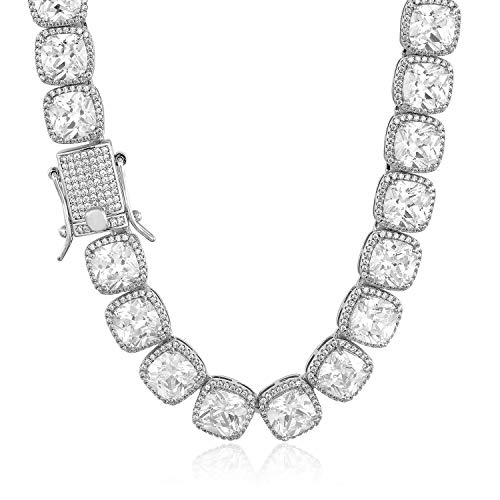 10mm Tennis Chain for Men Cluster Lab Diamond Iced Out Necklace, Real 18K Gold/White Gold/Rose Gold Plated Choker Necklaces for Women with Full Iced Clasp