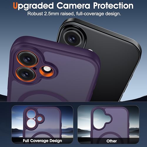 Image of Oterkin Magnetic for iPhone 17 Case Matte,Upgraded Full Camera Protection Compatible with MagSafe Frosted Translucent Shockproof Anti-Scratch Slim Fit Case Military Grade Protection (Dark Purple)
