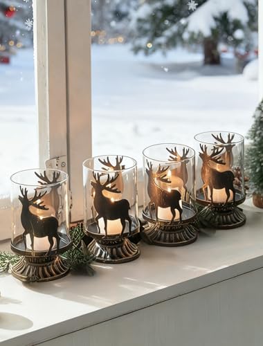 Sziqiqi Hirsch Kerzenständer Weihnachten Tischdeko: 4er Set Teelichthalter...