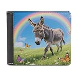 LDGSUPH Donkey & Butterflies (Rainbow) Leather Wallet Slim Bifold Wallet Billfold Purse Fashion Credit Card Holder Front Pocket Wallets for Adult