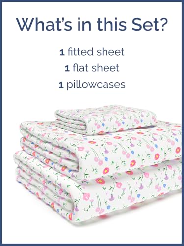 Image of Kids Twin Size Flowers Bed Sheets - 3 Piece Kids Flowers Sheet Set | Flowers Themed Bedding, Ultra-Soft, Cute & Cozy, Breathable & Machine Washable, Bed Set for Boys, Girls & Teens, Breathable
