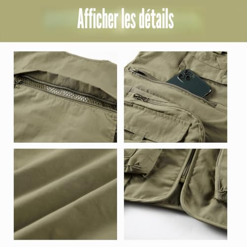 Btmpmcs Gilet D'extérieur pour Homme Gilet de Pêche avec Multi-Poches Léger Respirant à Séchage Rapide Veste Sans Manches Vêtements Veste de Sport Photographie Camping Chasse Gilets – vue 4
