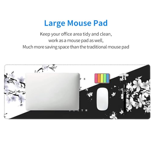 Image of Japanese Life Death Keyboard Mat, Black White Japanese Anime Gaming Mouse Pad for Desk with Anti-Slip Rubber Base and Stitched Edges, Japanese Sakura Pagoda Sun Mouse Pad