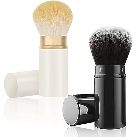 Falliny 2 Pack Retractable Kabuki Makeup Brush, Travel Face Blush Brush, Portable Powder Foundation Brush with Cover for Blush, Sunscreen, Bronzer, Buffing, Highlighter Flawless Powder Cosmetics Cover