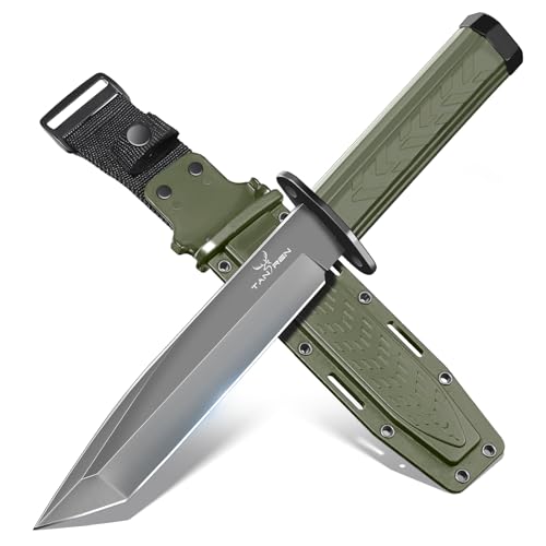 TAN REN Outdoor Messer D2 Stahl, Bushcraft Messer mit Scheide, Camping