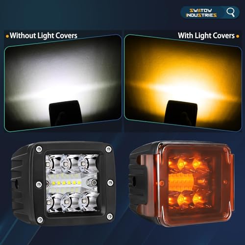 2PCS Pod Light Covers Amber 3 Inch LED Light Bar Cover Amber LED Pods 3x3 Square Work Lights Cube Covers Ditch Pods PC Lens Cover by SWATOW INDUSTRIES - Image 4