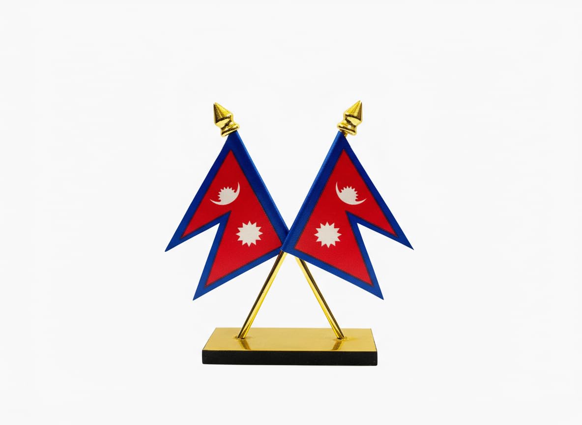 Unicorn Enterpriese Nepal Flag Desk Stand | Gold Base | 10x7x2.5cm | Red & Blue Table Decor | Premium Office Gift, Car Dashboard Accessory, Patriotic Decoration-image-7