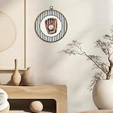 CUANFDDSF Vintage Baseball Nursery Round Wall Art, Sports Framed Hanging Wall Decor, Blue Striped Baseball Glove Canvas Prints Decorations for Kids Boy Nursery Room Playroom, 10x10 Inch