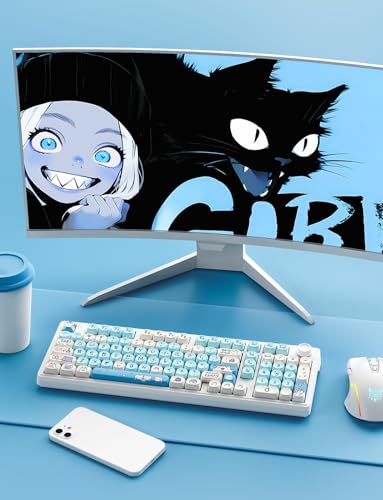 ONITOON MOA Profile Keycaps - Cute Kitten Theme, PBT Key caps Dye-Sublimation, Custom 131 Keys Set for Cherry Gateron MX Switches Mechanical Keyboard