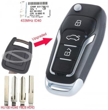 Upgraded Flip Remote Car Key Fob 433MHz ID40 for Opel Astra G/Zafira B 1998-2004 6239052 (HU100)