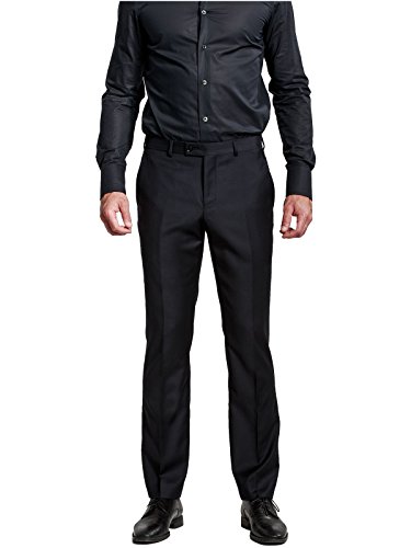 HBDesign Mens Formal Dress Slim Fit Flat Straight Iron Free Pants Black