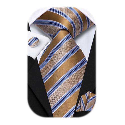 Image of Hi-Tie 70 inches Ties for Men Silk Extra Long Necktie and Pocket Square Cufflinks Set Men Big and Tall Tie Business