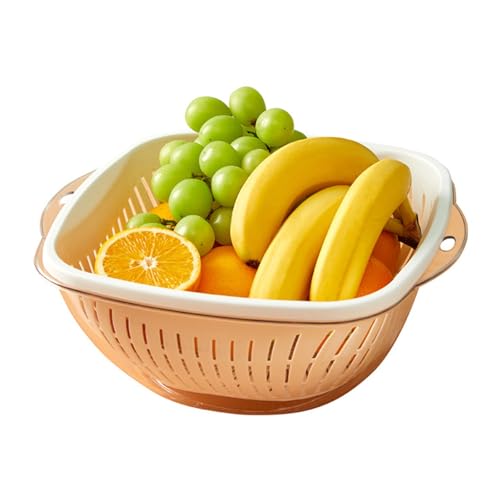 Cestino di scarico per frutta Colino da rimovibile a doppio strato Scodella per scolapasta Drenaggio efficiente dell'acqua per lavare verdure Frutta Materiale PET bianco 12,3 once (L Bianco)
