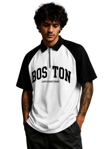 Image of Jump Cuts Mens Printed Polo Neck Full Sleeve Black and Beige Cotton Blend T-Shirt