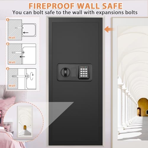 Image of Black 37.4 inch Tall Wall Safe Between Studs with Combo Lock & Removable Shelf