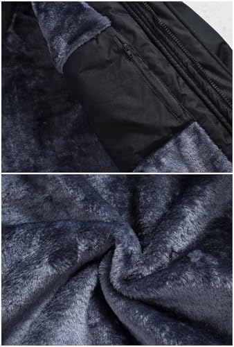 donhobo Herren Fleecejacke Winter Wasserdicht Warme Skijacken Outdoor Winddicht Camping Wanderjacke Hooded Regen Mantel Schwarz XL
