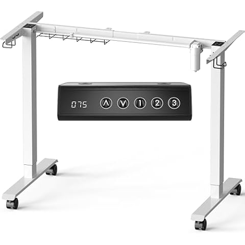 SHW Electric Stand Up Desk Frame Mobile Workstation | Ergonomic Standing Height Adjustable Computer Desk for Home and Office, White Cover