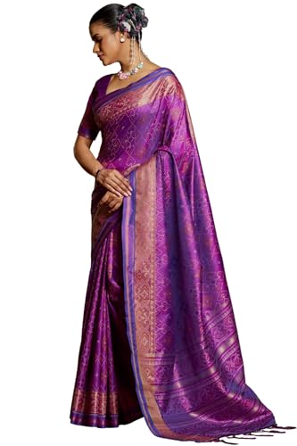 Image of SGF11 Women's Kanjivaram Patola Silk Saree Silk Saree Pure Golden Zari With Blouse Piece