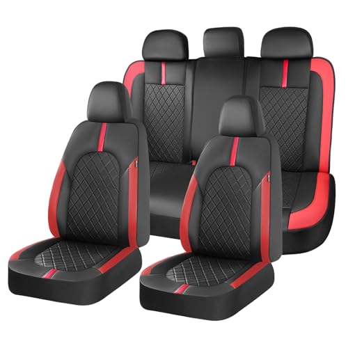 Image of Coverado Red Car Seat Covers Full Set, Waterproof Front Seats Back Seat Cover, Leather Car Seat Cushion Universal Fit for Most Cars
